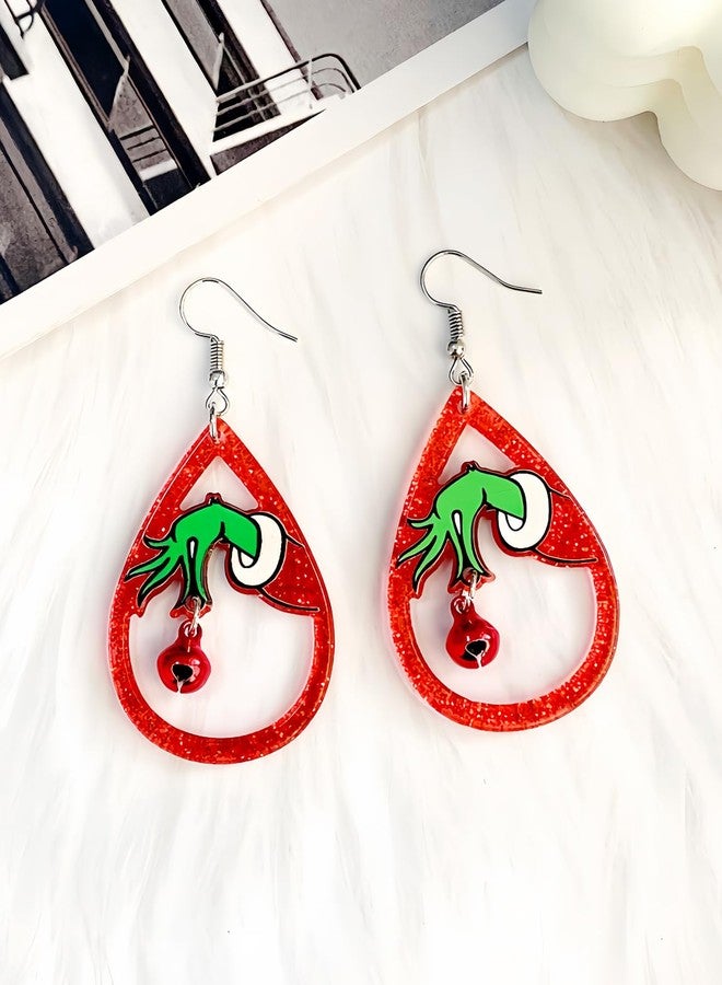 Cifudec Christmas Red White Green Earrings Gift Holiday Earrings for Women (Green hand) - Image 4